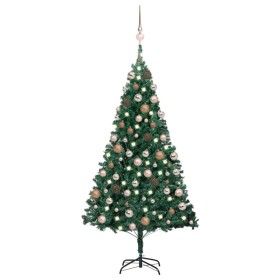 Albero di Natale Preilluminato con Palline Verde 120 cm PVC