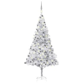 Albero di Natale Preilluminato con Palline Argento 210 cm PET