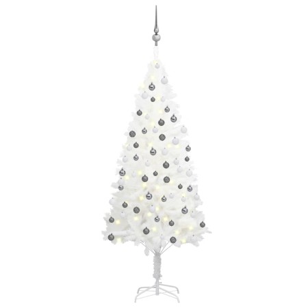 Albero di Natale Preilluminato con Palline Bianco 150 cm