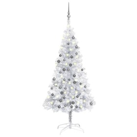 Albero di Natale Preilluminato con Palline Argento 150 cm PET