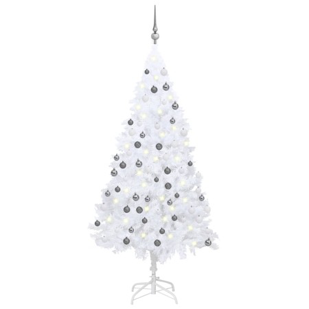 Albero di Natale Preilluminato con Palline Bianco 150 cm PVC