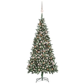 Albero di Natale Preilluminato con Palline e Pigne 210 cm