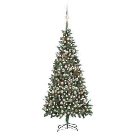 Albero di Natale Preilluminato con Palline e Pigne 210 cm