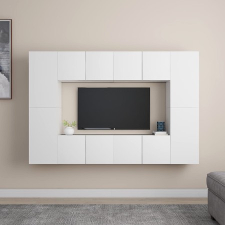 Set Mobili Porta TV 8 pz Bianco in Legno Multistrato