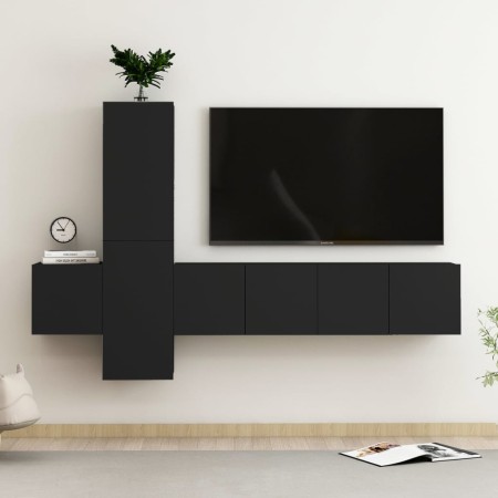 Set di Mobili Porta TV 5 pz Nero in Legno Multistrato