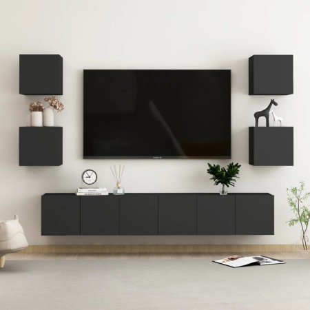 Set di Mobili Porta TV 7 pz Nero in Legno Multistrato