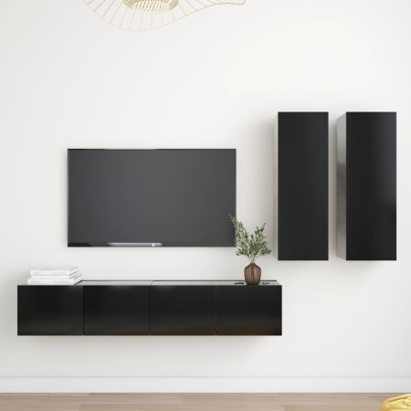 Set di Mobili Porta TV 4 pz Nero in Legno Multistrato