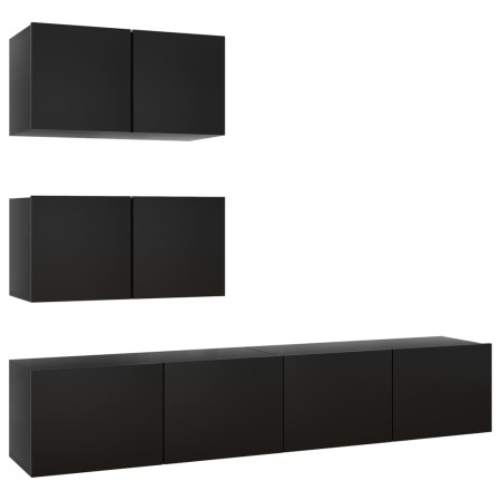 Set di Mobili Porta TV 4 pz Nero in Legno Multistrato