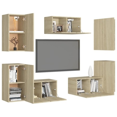 Set di Mobili Porta TV 7 pz Rovere Sonoma in Legno Multistrato