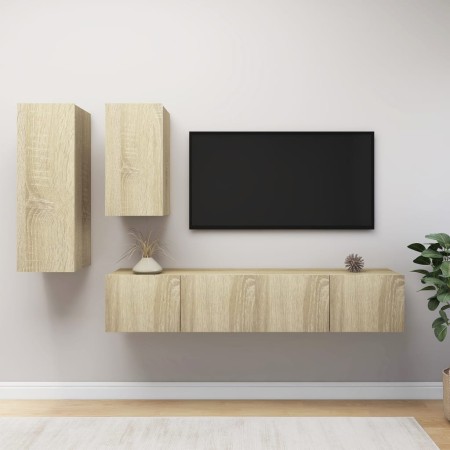 Set di Mobili Porta TV 4 pz Rovere Sonoma in Legno Multistrato