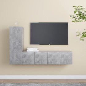 Set di Mobili Porta TV 3 pz Grigio Cemento in Legno Multistrato