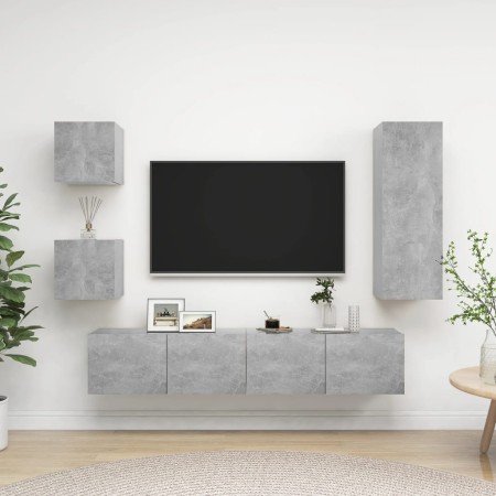 Set di Mobili Porta TV 5 pz Grigio Cemento in Legno Multistrato