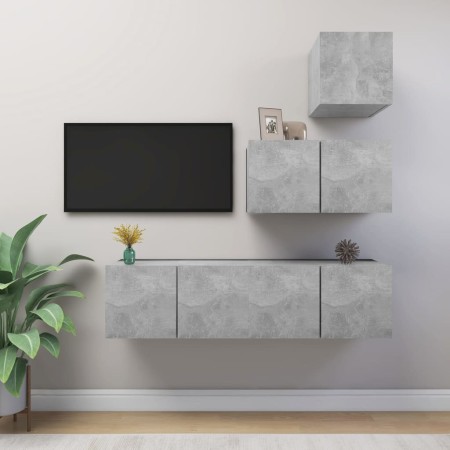 Set di Mobili Porta TV 4 pz Grigio Cemento in Legno Multistrato