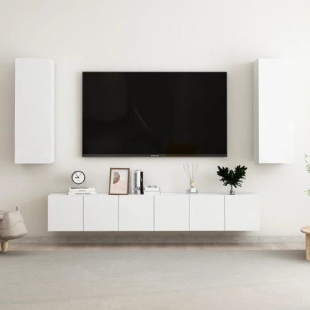 Set di Mobili Porta TV 5 pz Bianco Lucido in Legno Multistrato