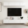 Mobili TV 4 pz Bianco Lucido 100x30x30 cm in Legno Multistrato