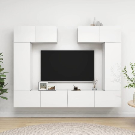 Set di Mobili Porta TV 6 pz Bianco Lucido in Legno Multistrato