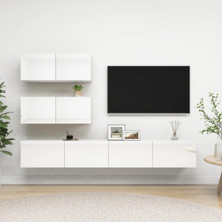 Set di Mobili Porta TV 4 pz Bianco Lucido in Legno Multistrato