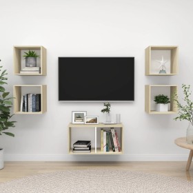 Set Mobili TV 5 pz Bianco e Rovere Sonoma in Legno Multistrato