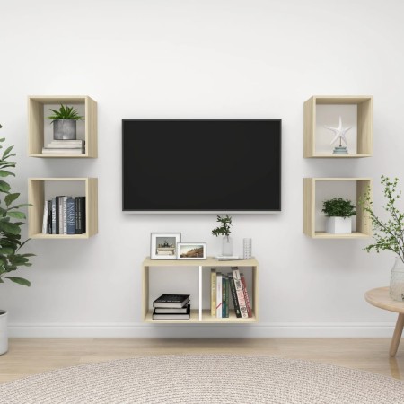 Set Mobili TV 5 pz Bianco e Rovere Sonoma in Legno Multistrato