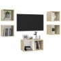 Set Mobili TV 5 pz Bianco e Rovere Sonoma in Legno Multistrato