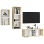 Set Mobili TV 3 pz Bianco e Rovere Sonoma in Legno Multistrato