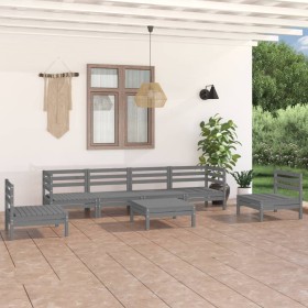 Set Divani da Giardino 7 pz Grigio in Legno Massello di Pino