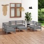 Set Divani da Giardino 7 pz Grigio in Legno Massello di Pino