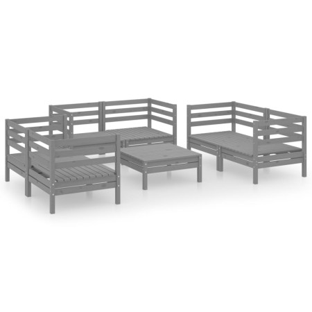 Set Divani da Giardino 7 pz Grigio in Legno Massello di Pino