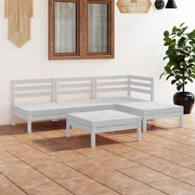 Set Salotto da Giardino 5 pz in Legno Massello di Pino Bianco