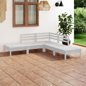 Set Salotto da Giardino 5 pz in Legno Massello di Pino Bianco