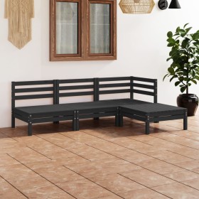 Set Salotto da Giardino 4 pz in Legno Massello di Pino Nero