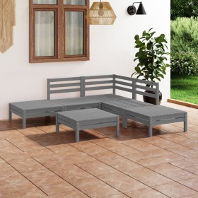 Set Salotto da Giardino 6 pz in Legno Massello di Pino Grigio