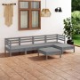 Set Divani da Giardino 6 pz in Legno Massello di Pino Grigio