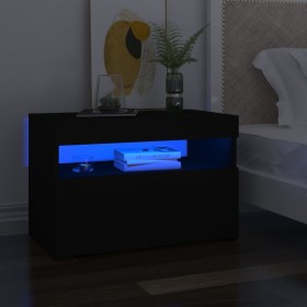 Comodino con Luci LED Nero 60x35x40 cm in Legno Multistrato