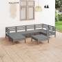 Set Salotto da Giardino 7 pz in Legno Massello di Pino Grigio