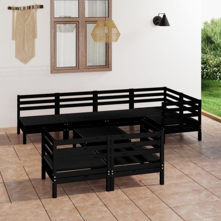 Set Salotto da Giardino 8 pz in Legno Massello di Pino Nero