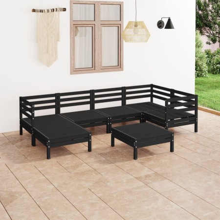 Set Salotto da Giardino 7 pz in Legno Massello di Pino Nero