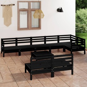 Set Salotto da Giardino 9 pz in Legno Massello di Pino Nero