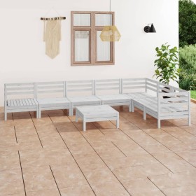 Set Salotto da Giardino 8 pz in Legno Massello di Pino Bianco