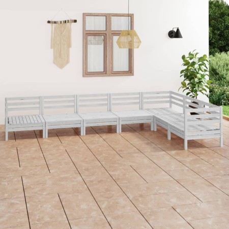 Set Salotto da Giardino 7 pz in Legno Massello di Pino Bianco