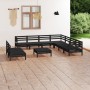 Set Salotto da Giardino 10 pz in Legno Massello di Pino Nero