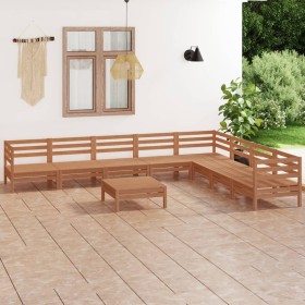 Set Salotto da Giardino 9 pz in Legno Massello di Pino Miele