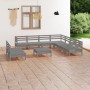 Set Salotto da Giardino 10 pz in Legno Massello di Pino Grigio