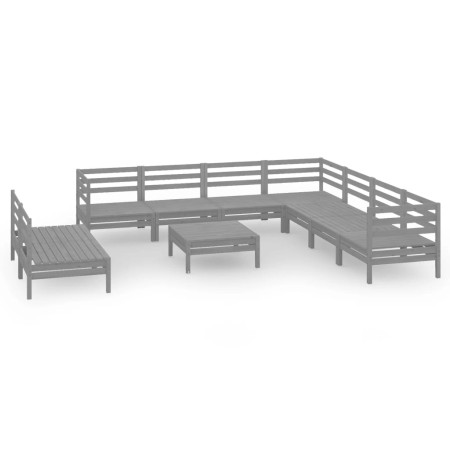 Set Salotto da Giardino 10 pz in Legno Massello di Pino Grigio