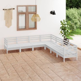 Set Salotto da Giardino 7 pz in Legno Massello di Pino Bianco