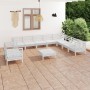 Set Salotto da Giardino 11 pz in Legno Massello di Pino Bianco