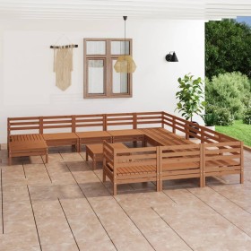 Set Salotto da Giardino 13 pz Miele in Legno Massello di Pino