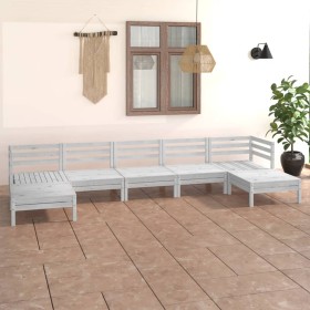 Set Salotto da Giardino 7 pz in Legno Massello di Pino Bianco