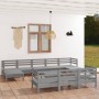 Set Salotto da Giardino 11 pz Grigio in Legno Massello di Pino