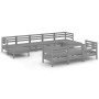 Set Salotto da Giardino 11 pz Grigio in Legno Massello di Pino